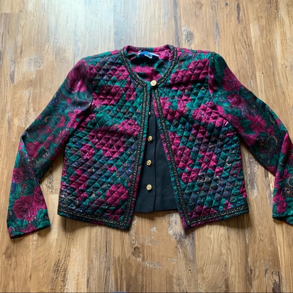 Vintage 80s Quilted Floral blazer size M - Picture 7 of 7